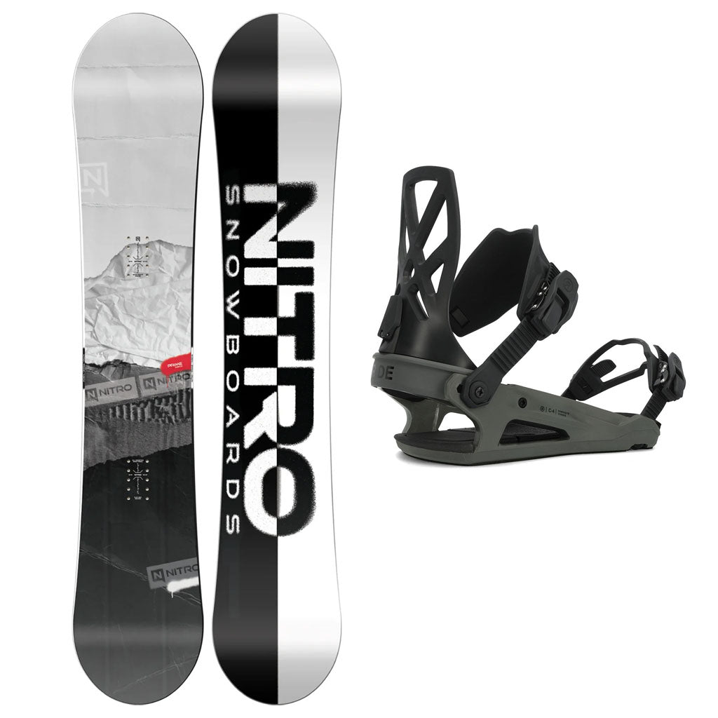 Nitro Prime Raw Snowboard Mens with Ride C-4 Snowboard Bindings Mens 2024