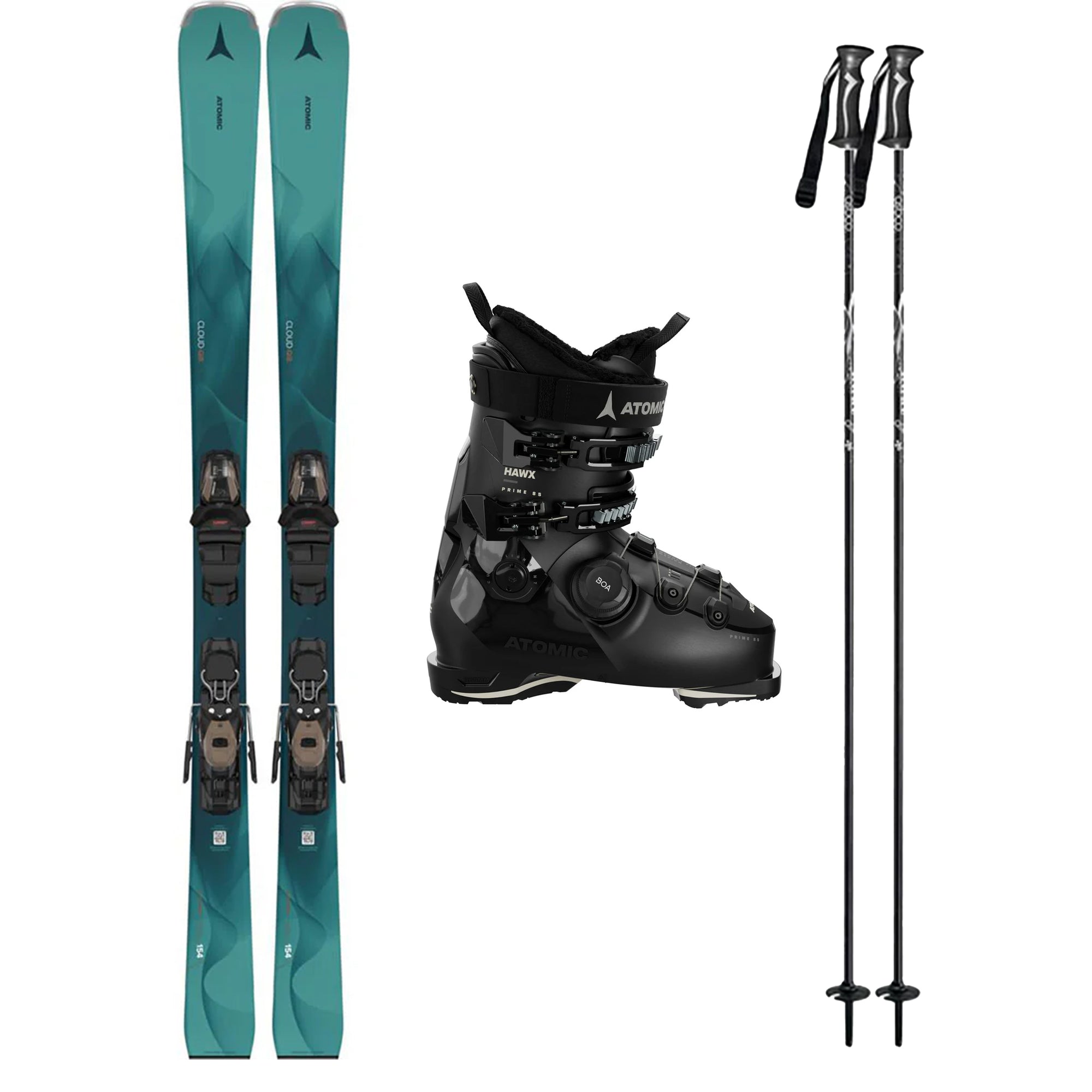 Atomic Cloud Q8 System Skis with Atomic Hawx Prime 85 Boa Ski Boots Womens Ski Package 2025